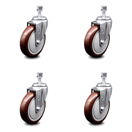 Service Caster 5 Inch Maroon Polyurethane Wheel Swivel 1/2 Inch Threaded Stem Caster Set SCC SCC-TS20S514-PPUB-MRN-121315-4